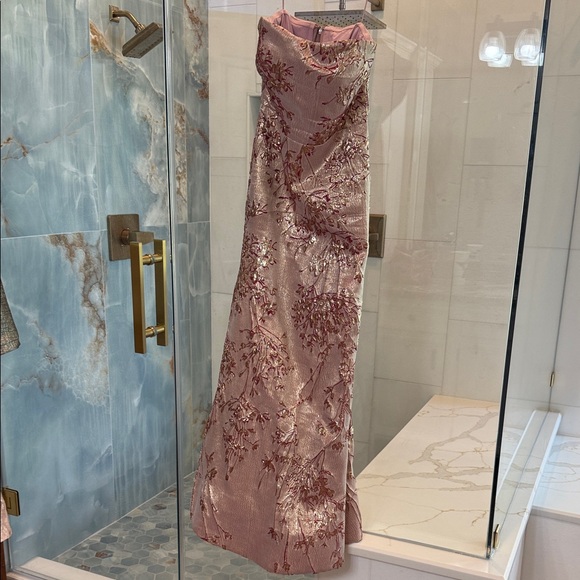 Rene Ruiz Strapless Floral Gown in Pink and Cream - Picture 6 of 7